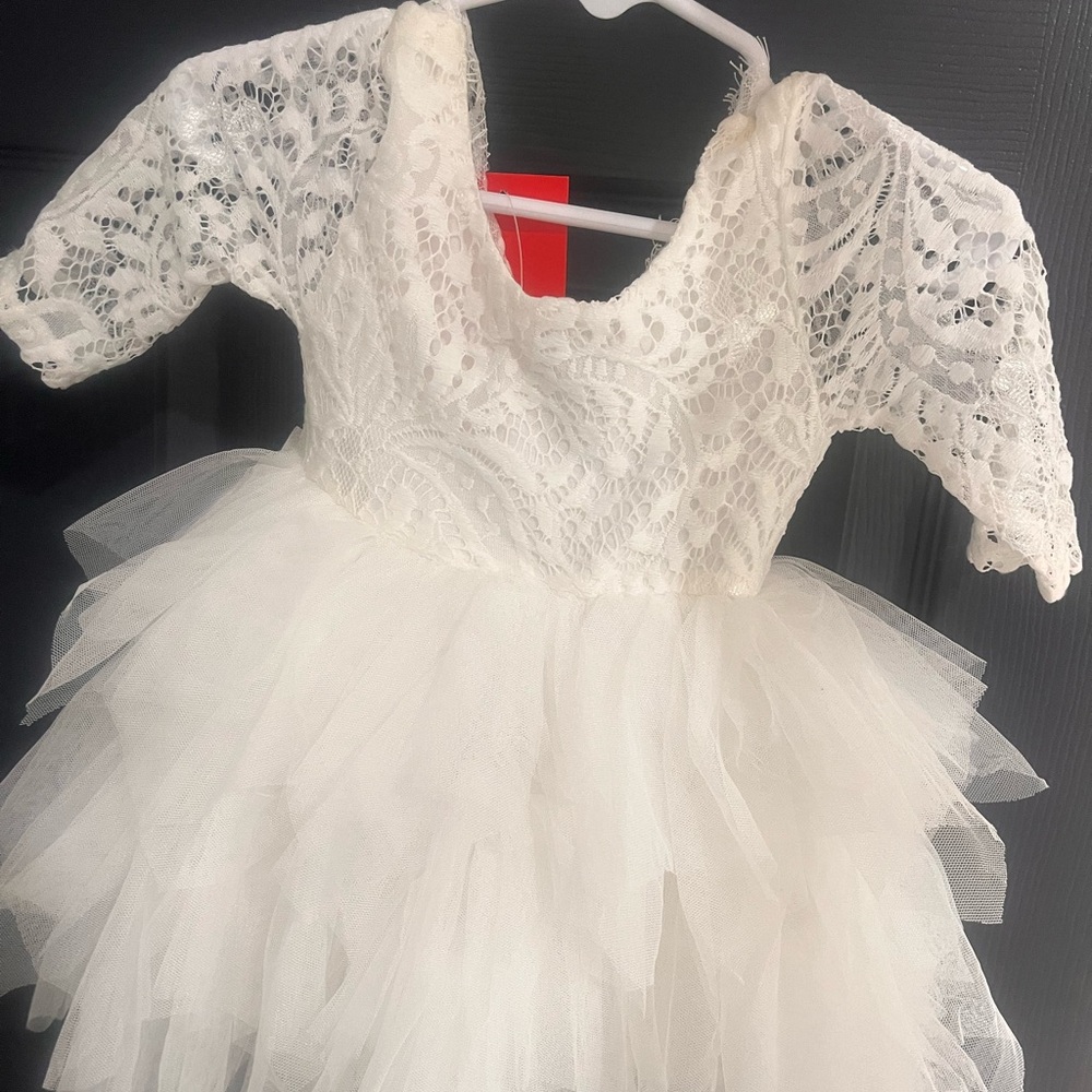 Elegant White Lace baby girl dress - 6 months